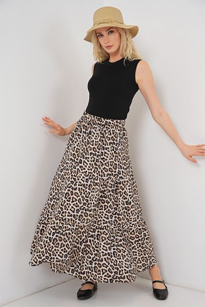 Bigdart Women's Patterned Long Skirt 8053 - C. Brown