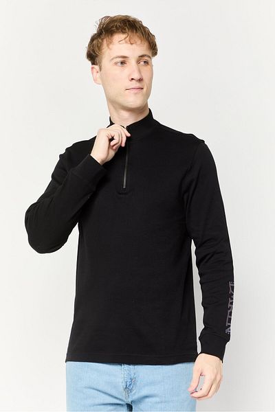 La Martina Men Half Zip Brand Logo Long Sleeve Sweatshirt, Black