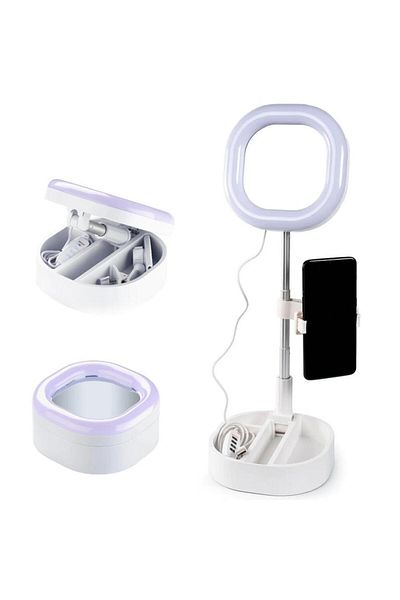 Dexia Circular Mirror with LED and Phone Holder