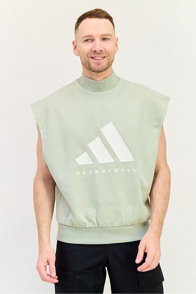 adidas Men Sportswear Fit Sleeveless Basketball Sweatshirt, Light Green