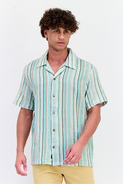 Vince Camuto Men Regular Fit Short Sleeve Stripe Casual Shirt, Multicolor