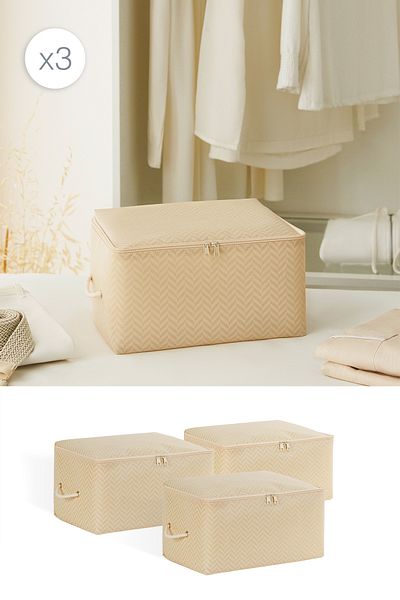 Ocean Home Textile 3 τεμάχια μικρού μεγέθους μπεζ ψαροκόκαλο κάτω από το βαλίτσα Βαλίτσα Organizer Θήκη 30x22x18