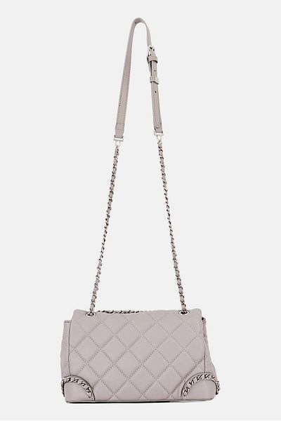 Sisley Women Brand Logo Quilted Shoulder Bag, Grey