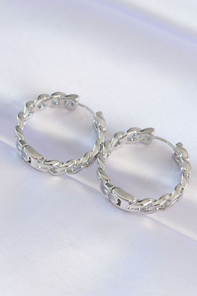 MBB ETİCARET Brass Silver Color Chain Model Hoop Earrings - Tj-Bkp8971