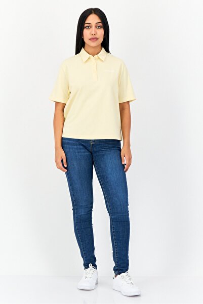 Giordano Women Regular Fit Plain Short Sleeve Polo Shirt, Light Yellow