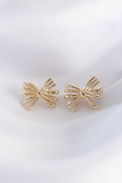 MBB ETİCARET Brass Gold Color Bow Earrings - Tj-Bkp8930