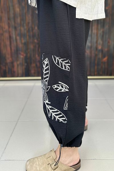 GÖKSEL Embroidered Linen Pants Large Size