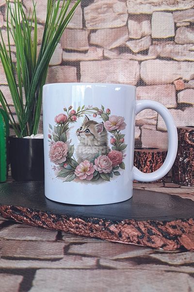 giftkonsept Cute Cat and Flower Themed No: 3 Gift Printed Tea Coffee Presentation Mug Cup