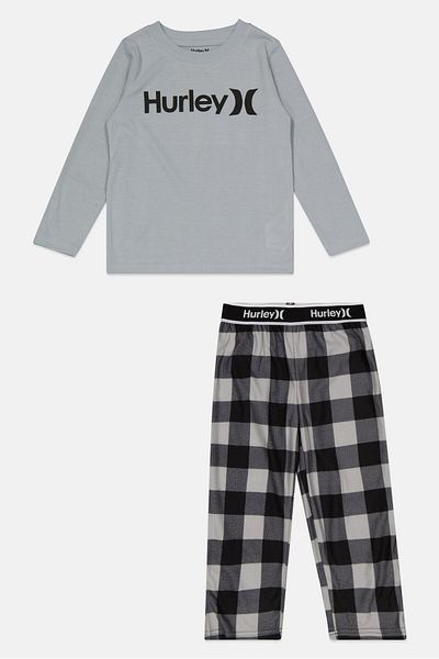 Hurley Toddlers Boy 2 Piece Printed Pajama Top And Bottom Set, Grey Black Combo