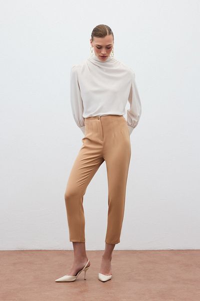 Sateen High Waist Pants - Camel