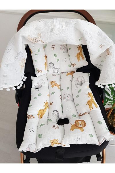 ilkimbebe Forest Animals Muslin Zippered Stroller Cover and Cushion