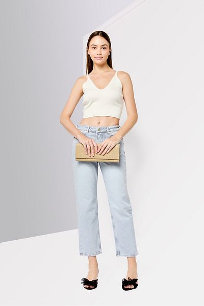 Scotch & Soda Women Straight Fit High Rise Washed Stretchable Jeans, Light Grey