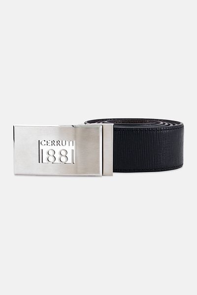 Cerruti 1881 Men Brand Logo Anchor Buckle Leather Belt, Black