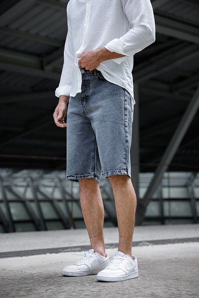 Newtime Ανδρικό σορτς Casual Baggy Fit 100% βαμβακερό γκρι τζιν