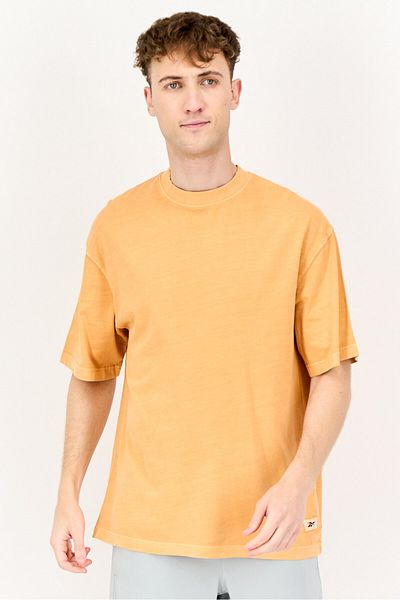 Reebok Men Sportswear Fit Brand Logo Short Sleeves Outdoor T-Shirt, Orange