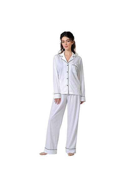 Caprisious Women's Soft Knitted Cotton Pajamas Set - Button-Down Long/Full Sleeve 2 Piece Sleepwear Loungewear