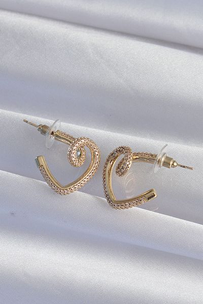 MBB ETİCARET Brass Gold Color Zircon Stone Curved Half Heart Earrings - Tj-Bkp9279