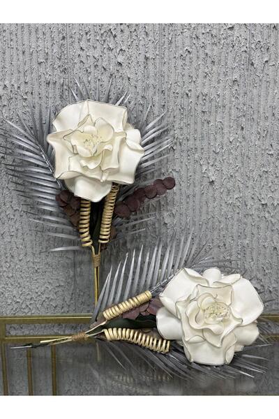 MetaQuartz Aksesuar Latex Flower - White & Silver - Decorative Flower (2 Pcs)