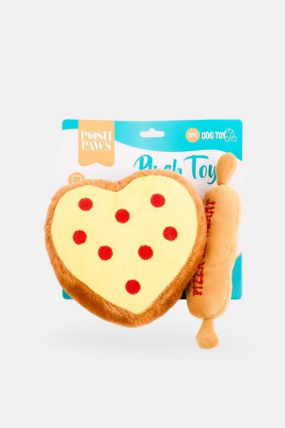 Posh Paws 2 Pieces Squeak Me Pizza Heart And Roller Plush Toy, Multicolor