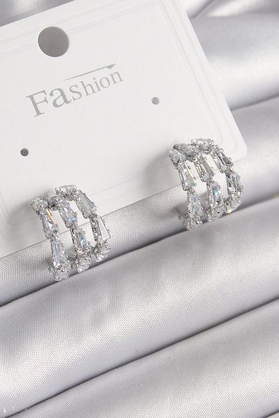 MBB ETİCARET Brass Silver Color Zircon Stone Hoop Model Women's Earrings - Tj-Bkp9956