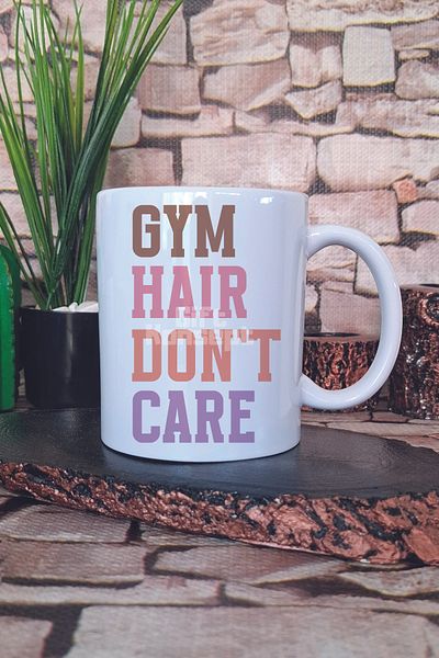 giftkonsept Gym Hair Don'T Care Written Funny Gym Sports Hairstyle Gift Printed Tea Coffee Presentation Mug Cup