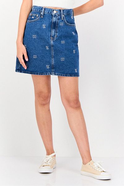 Tommy Jeans Women Embroidered Denim Mini Shorts, Blue