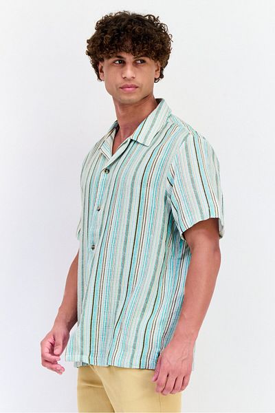 Vince Camuto Men Regular Fit Short Sleeve Stripe Casual Shirt, Multicolor