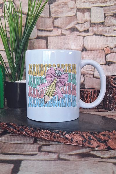 giftkonsept Kindergarten Groovy Pencilbow Printed Retro Teacher Gift Printed Tea Coffee Presentation Mug Cup
