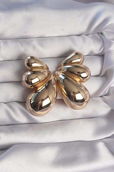 MBB ETİCARET Brass Gold Color Large Curved Butterfly Earrings - Tj-Bkp9111