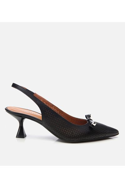 Hotiç Women's Leather Black Open Back Heeled Shoes