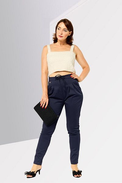 Harmont & Blaine Women Regular Fit Solid Straight Leg Pants, Navy