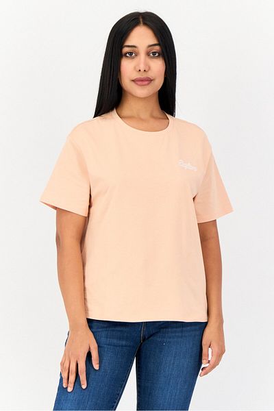 Giordano Women Crew Neck Short Sleeves Embroidered T-Shirt, Peach