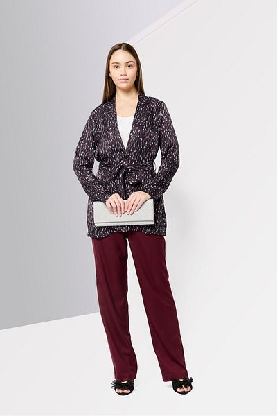 Scotch & Soda Women Regular Fit Allover Print Belted Casual Blazer, Multicolor