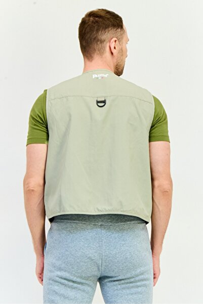 Puma Men Relaxed Fit Embroidered Logo Outdoor Vest With Pouch, Sage Green