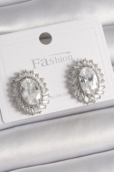 MBB ETİCARET Brass Silver Color Zircon Stone Women's Earrings - Tj-Bkp9926
