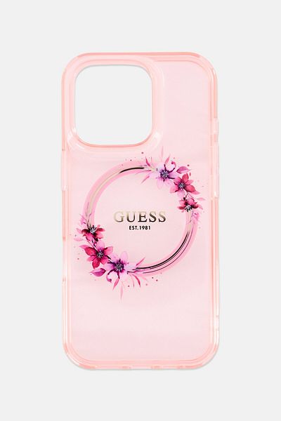 Guess iPhone 16 Pro Flower Crown Compatible Magsafe Phone Case, Pink