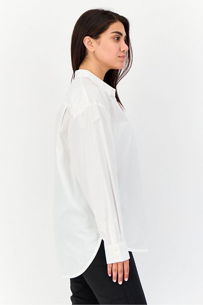 Giordano Women Spread Collar Long Sleeve Plain Shirt, White