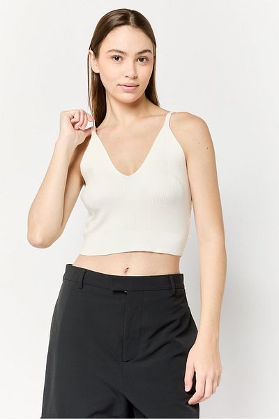 Scotch & Soda Women V-Neck Sleeveless Ribbed Tank Top, Off White