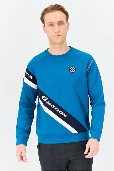Giordano G-Motion Men Sportswear Fit Long Sleeves Training Sweatshirt, Teal Blue