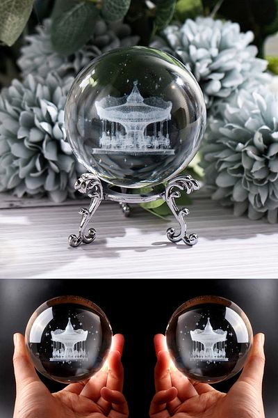 Wolawood Premium Crystal Glass Snow Globe with 3D Metal Stand Decorative Figurine Stylish Elegant Ornament Gift Special Set