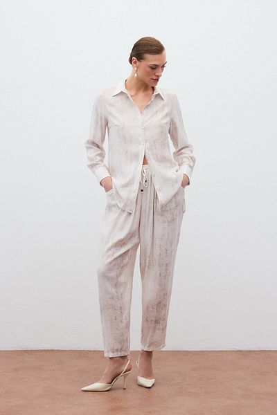 Sateen Sunken Patterned Trousers - Stone