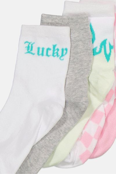 Don't Call Me Jennyfer Women 5 Pair Printed Chaussettes Socks, Pink/White/Grey Combo