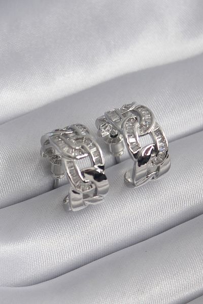 MBB ETİCARET Brass Silver Color Zircon Stone Chain Model Women's Earrings - TJ-BKP8451