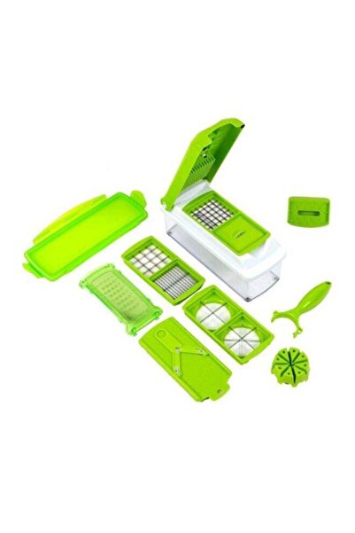 Generic مجموعة تقطيع الخضار نايسر دايسر بلس 10 في 1، أخضر/فضي