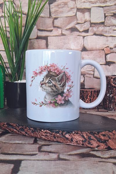 giftkonsept Cute Cat and Flower Themed No: 5 Gift Printed Tea Coffee Presentation Mug Cup