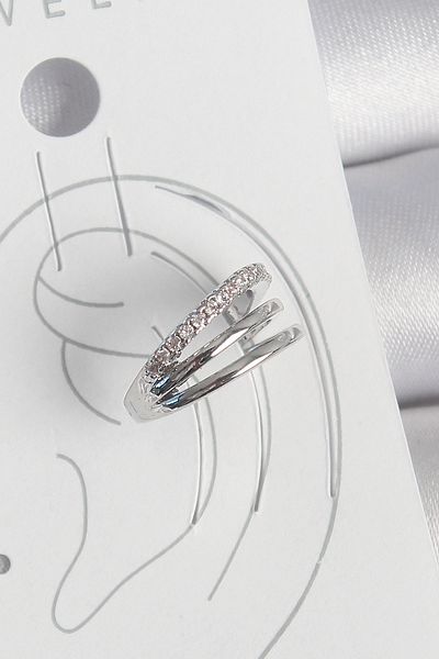 MBB ETİCARET Brass Silver Color Zircon Stone 3 Row Model Women's Cartilage Earrings - Tj-Bkp10557