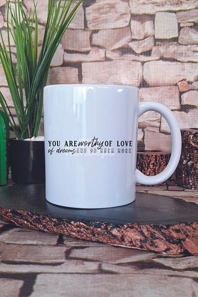 giftkonsept You Are Worthy of Love Written Dear Value Manifest Gift Printed Tea Coffee Presentation Mug Cup
