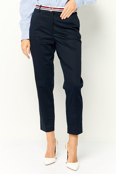 Tommy Hilfiger Women Regular Fit Solid Chino Pants With Belt, Navy