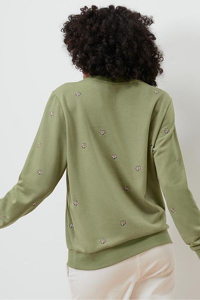 Tchibo Women Crew Neck Long Sleeves Embroidered Sweatshirt, Olive