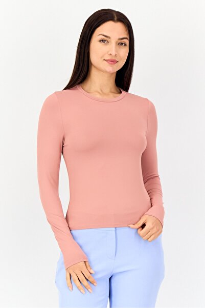 Kathy Ireland Women Crew Neck Long Sleeve Solid T Shirt, Old Rose